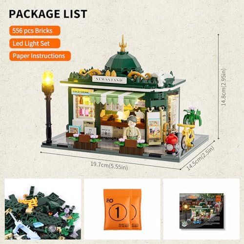 FUNWHOLE Newsstand LED Lighting Building Bricks Set for Adults and Teens
