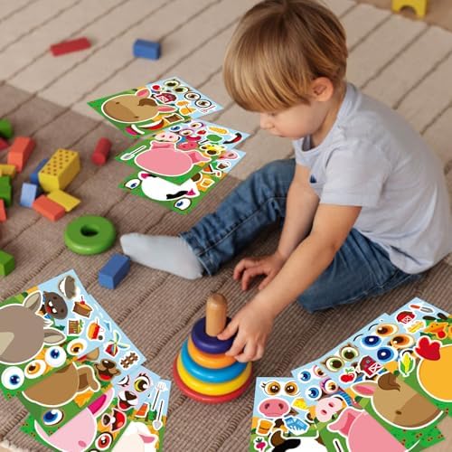 36 Sheets Farm Animal Make a Face Stickers for Kids
