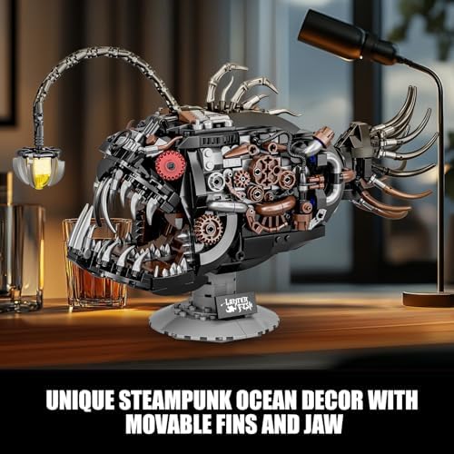 Steampunk Mechanical Lantern Fish Building Set with Light