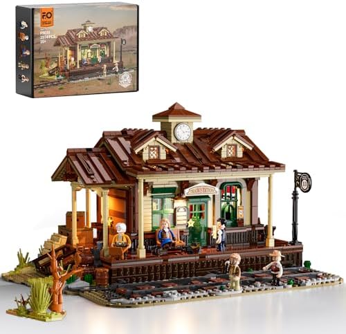 FUNWHOLE Wild West Train Station Building Set 1975 Pcs