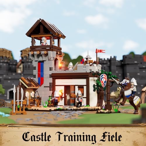 FUNWHOLE Medieval Training Ground Building Set with 5 Minifigures and 964 Pieces
