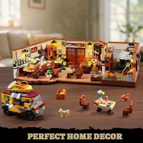 City Street Pizza Restaurant Building Set with Light 1098PCS Pizzeria House Architecture Model