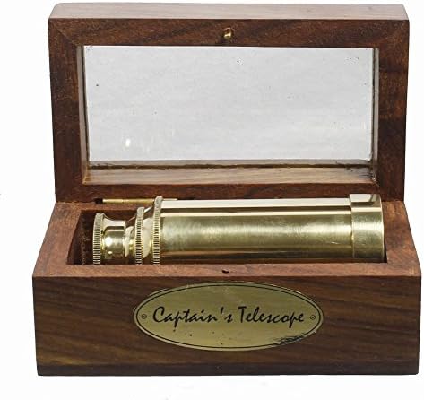6 Inch Brass Telescope with Wooden Box