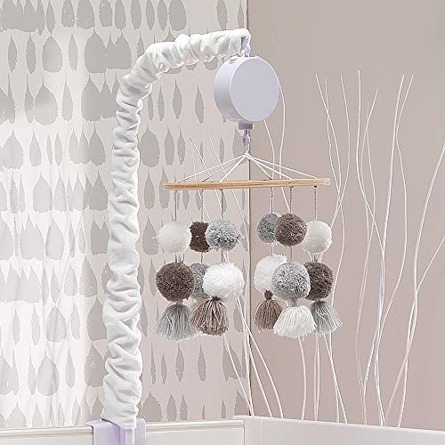 Lambs Ivy Signature Pom Pom Musical Baby Crib Mobile White Gray