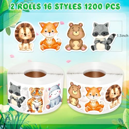 1200 Pcs Animal Stickers for Kids 2 Rolls