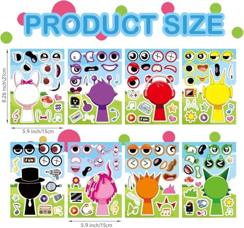 24PCS 9x6 Cute Make-A-Face Sprunki Stickers for Kids