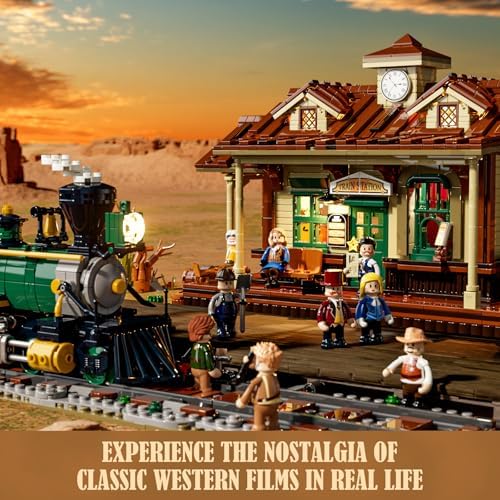 FUNWHOLE Wild West Train Station Building Set 1975 Pcs