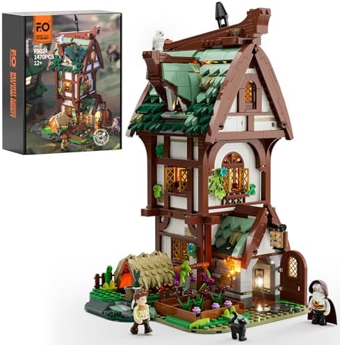 FUNWHOLE Medieval Apothecary Shop Building Set with Lights