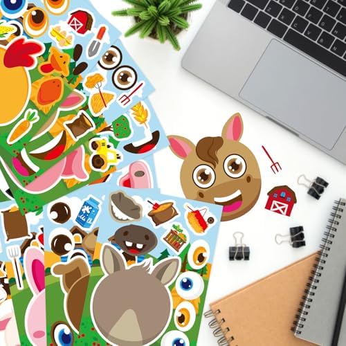 36 Sheets Farm Animal Make a Face Stickers for Kids