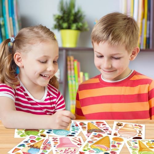 DaiUni 24 Sheet Ice Cream Face Sticker Set for Kids Crafts