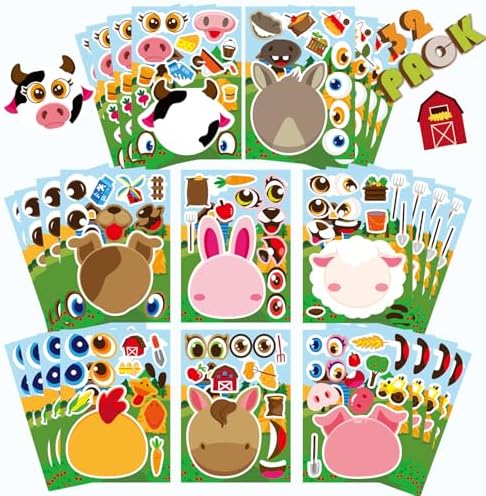 36 Sheets Farm Animal Make a Face Stickers for Kids