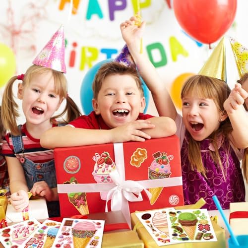 DaiUni 24 Sheet Ice Cream Face Sticker Set for Kids Crafts