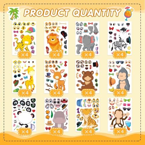48 Sheets DIY Safari Animal Stickers for Kids Ages 3