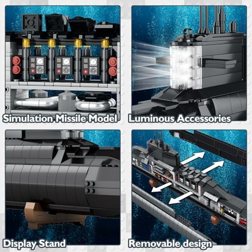 JMBricklayer Nuclear Submarine Building Set - Military Model Toy with Lights