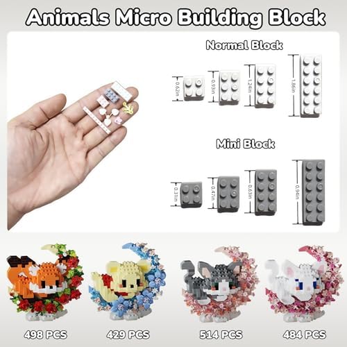 4 Pack Micro Animal Building Blocks with Flower and Moon