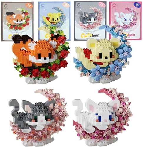 4 Pack Micro Animal Building Blocks with Flower and Moon