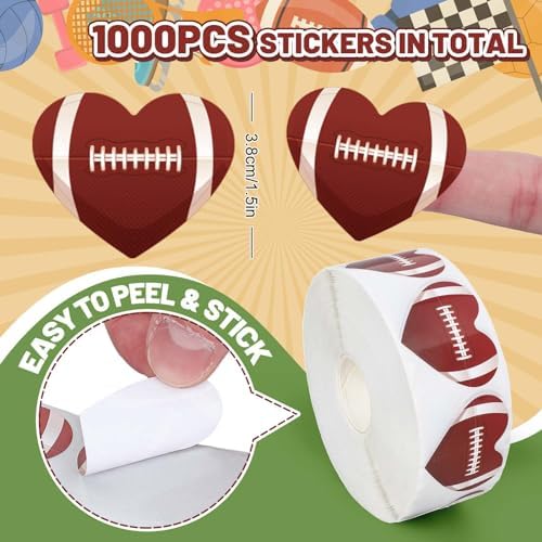 1000Pcs Football Heart Shape Stickers Roll