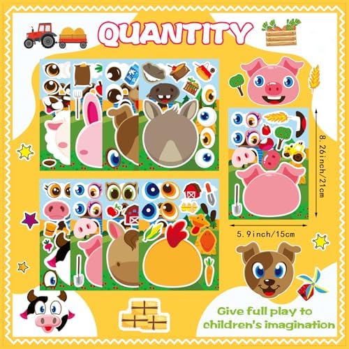 36 Sheets Farm Animal Make a Face Stickers for Kids