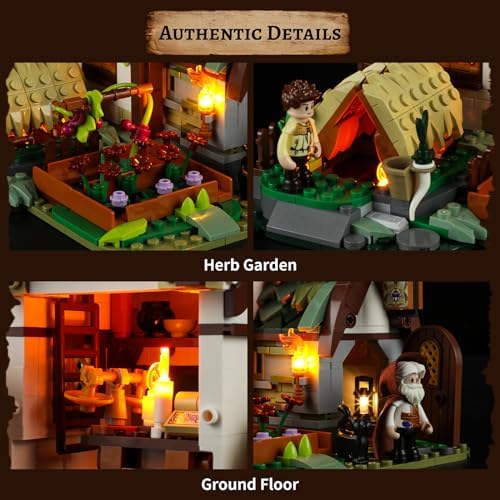 FUNWHOLE Medieval Apothecary Shop Building Set with Lights