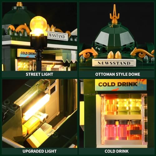 FUNWHOLE Newsstand LED Lighting Building Bricks Set for Adults and Teens