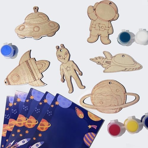 Space Themed Party Favors 24PCS Wooden Painting Crafts for Kids