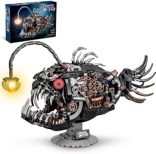 Steampunk Mechanical Lantern Fish Building Set with Light