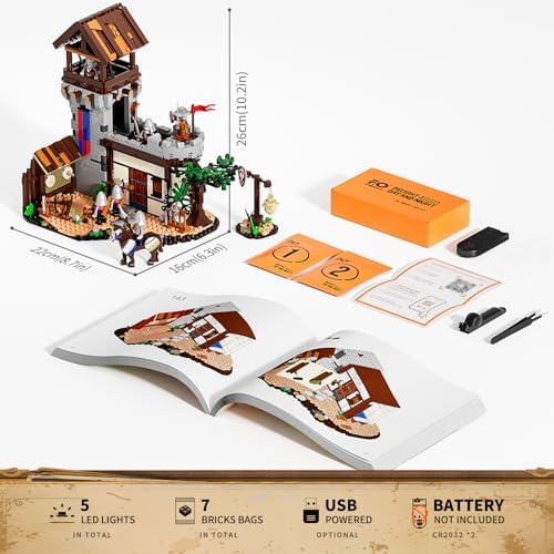 FUNWHOLE Medieval Training Ground Building Set with 5 Minifigures and 964 Pieces