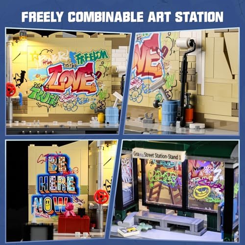FUNWHOLE Graffiti Bus Stop Building Bricks Set 514 Pcs
