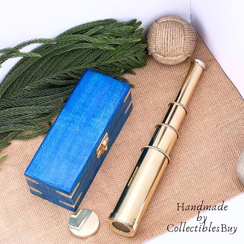 Solid Brass Pirate Spyglass Telescope with Blue Wooden Box