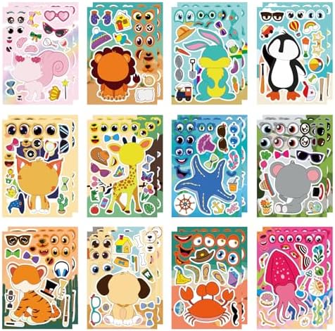 24 Sheet Animal Face Stickers for Kids Crafts
