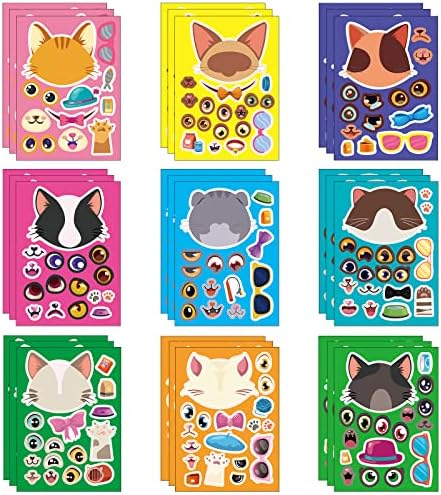 27 Sheet Cat Face Sticker Sheets Kids Craft