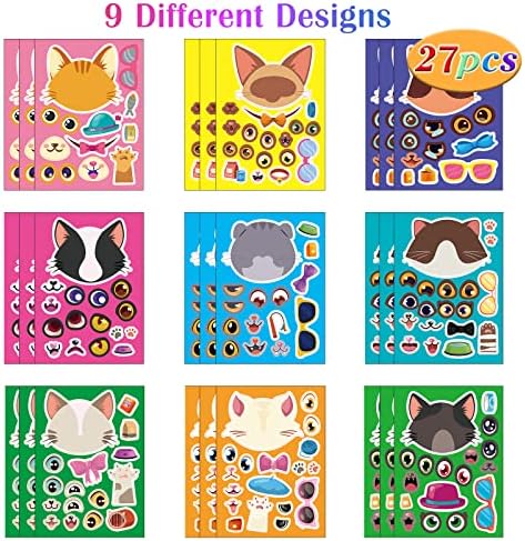 27 Sheet Cat Face Sticker Sheets Kids Craft