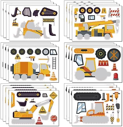 BBPOOL 24 Sheets Construction Truck Stickers for Kids