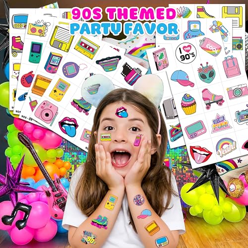 90s 80s Style Temporary Tattoos Birthday Party Decorations