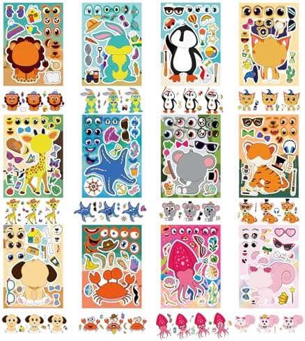 24 Sheet Animal Face Stickers for Kids Crafts
