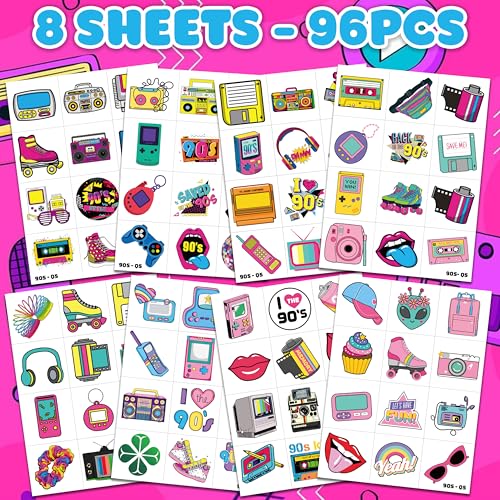 90s 80s Style Temporary Tattoos Birthday Party Decorations